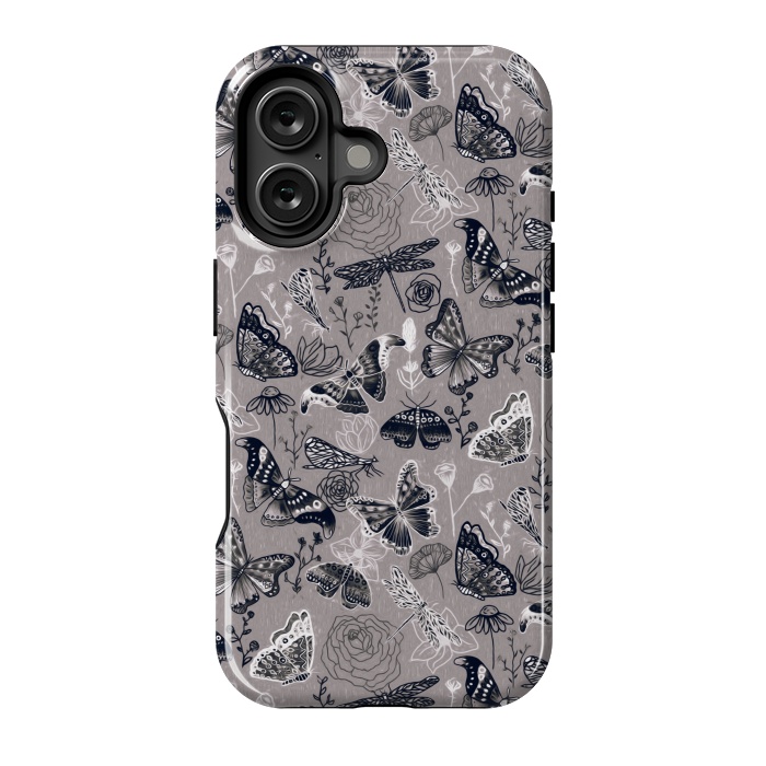 iPhone 16 StrongFit Grey Butterflies, Dragonflies and Moths  by Tigatiga