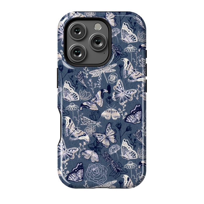 iPhone 16 Pro StrongFit Butterflies, Dragonflies and Moths on Navy  by Tigatiga