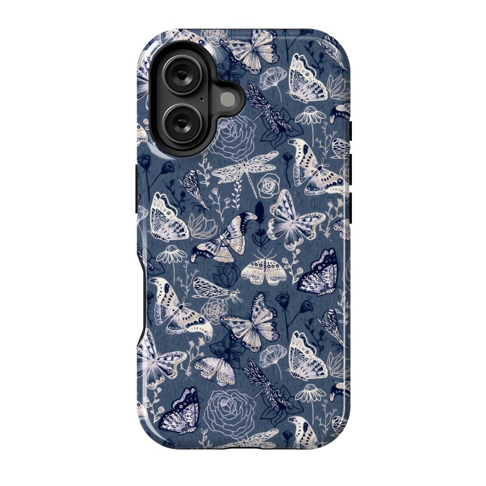 iPhone 16 StrongFit Butterflies, Dragonflies and Moths on Navy  by Tigatiga