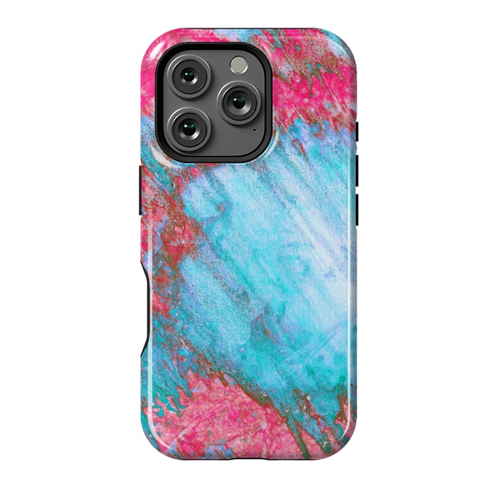 iPhone 16 Pro StrongFit Pink & Aqua Marbling Storm  by Tigatiga