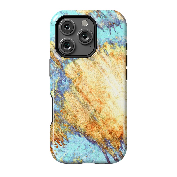 iPhone 16 Pro StrongFit Gold & Aqua Marbling Storm  by Tigatiga