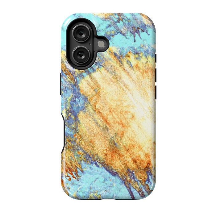 iPhone 16 StrongFit Gold & Aqua Marbling Storm  by Tigatiga