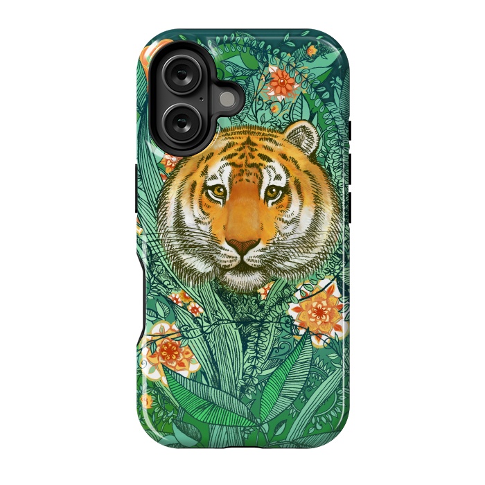 iPhone 16 StrongFit Tiger Tangle in Color by Micklyn Le Feuvre