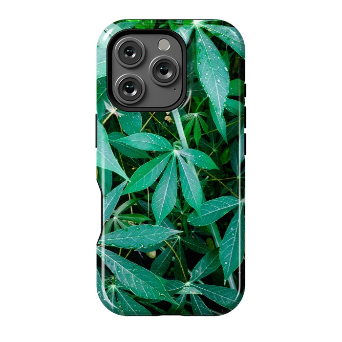 iPhone 16 Pro StrongFit Manioc Leaves with Rain Drops Pattern by BluedarkArt