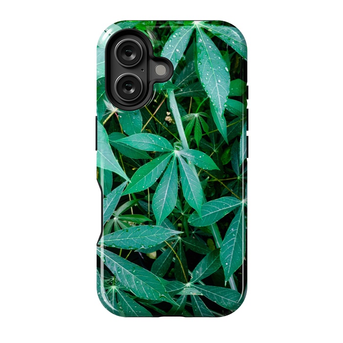 iPhone 16 StrongFit Manioc Leaves with Rain Drops Pattern by BluedarkArt