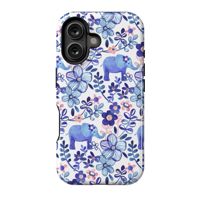 iPhone 16 StrongFit Little Purple Elephant Watercolor Floral on White by Micklyn Le Feuvre