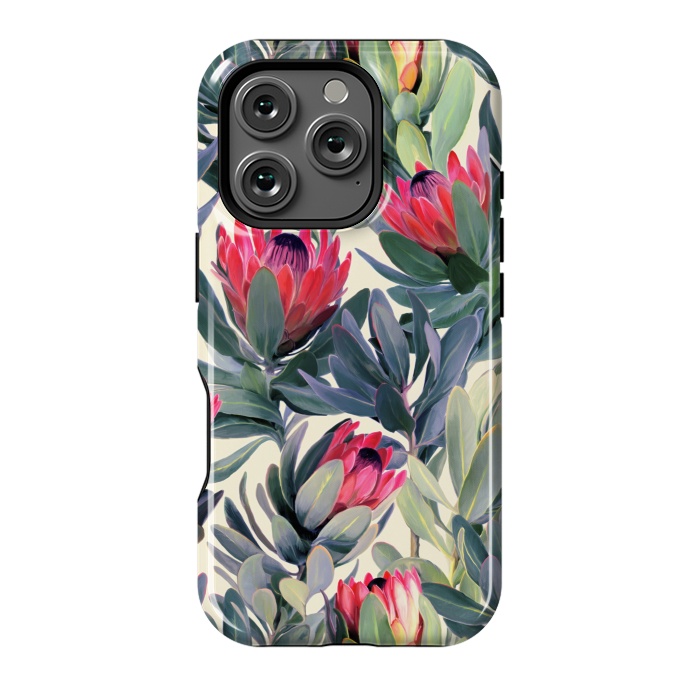 iPhone 16 Pro StrongFit Painted Protea Pattern by Micklyn Le Feuvre