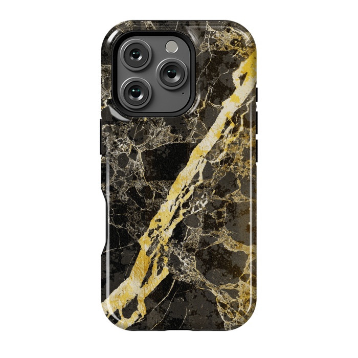 iPhone 16 Pro StrongFit Black marble with diagonal golden cracks by Oana 