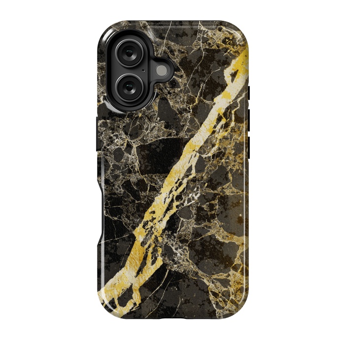 iPhone 16 StrongFit Black marble with diagonal golden cracks by Oana 