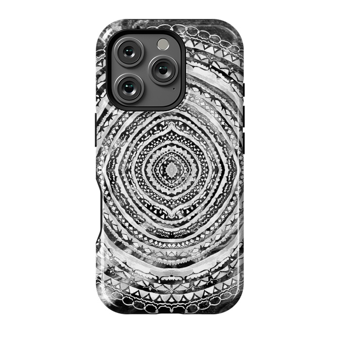 iPhone 16 Pro StrongFit Black & White Marbling Mandala  by Tigatiga