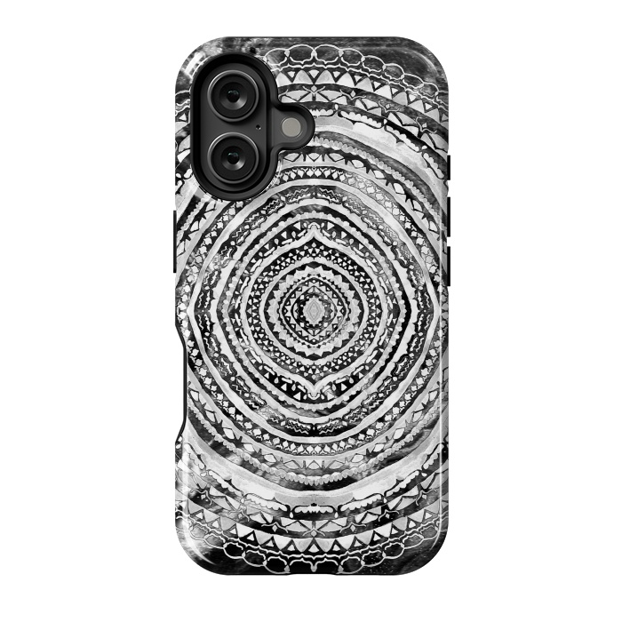 iPhone 16 StrongFit Black & White Marbling Mandala  by Tigatiga