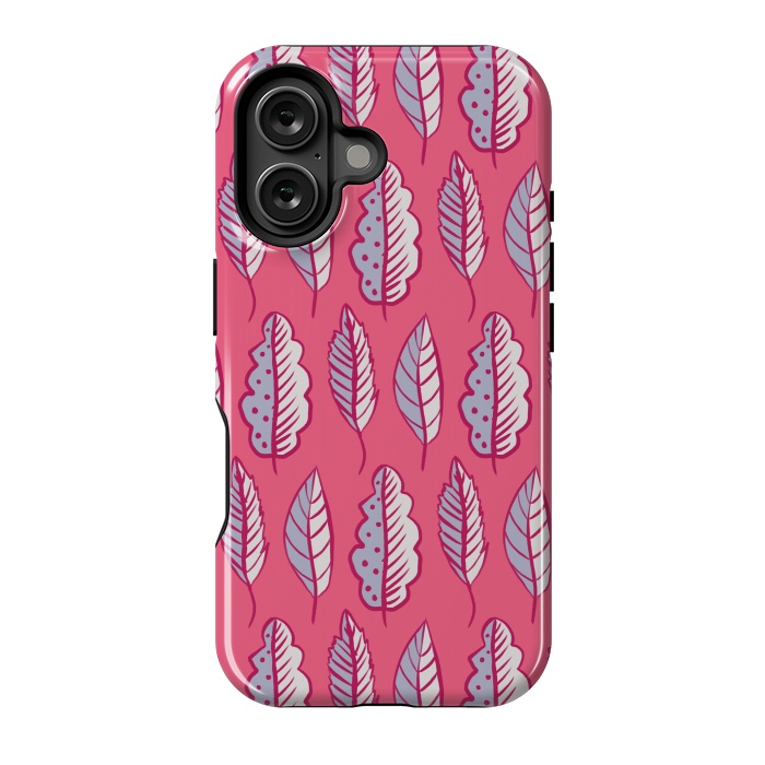 iPhone 16 StrongFit Pink Leaves Abstract Decorative Pattern by Boriana Giormova