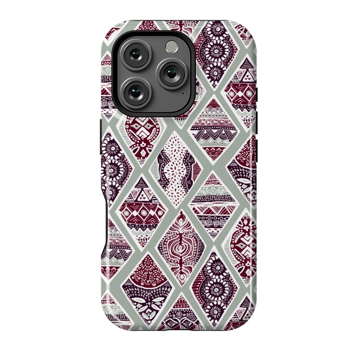 iPhone 16 Pro StrongFit Tribal Diamonds On Sage  by Tigatiga