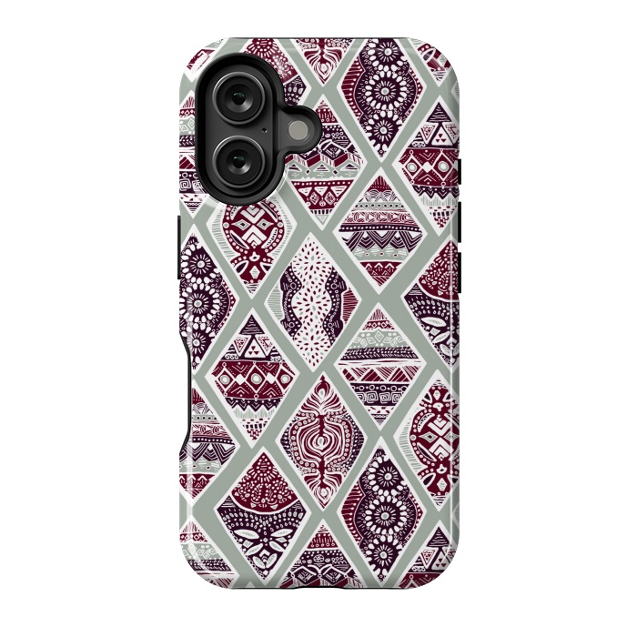 iPhone 16 StrongFit Tribal Diamonds On Sage  by Tigatiga