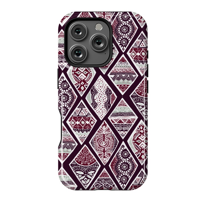 iPhone 16 Pro StrongFit Tribal Diamonds On Red, White & Sage  by Tigatiga