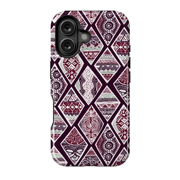 iPhone 16 StrongFit Tribal Diamonds On Red, White & Sage  by Tigatiga