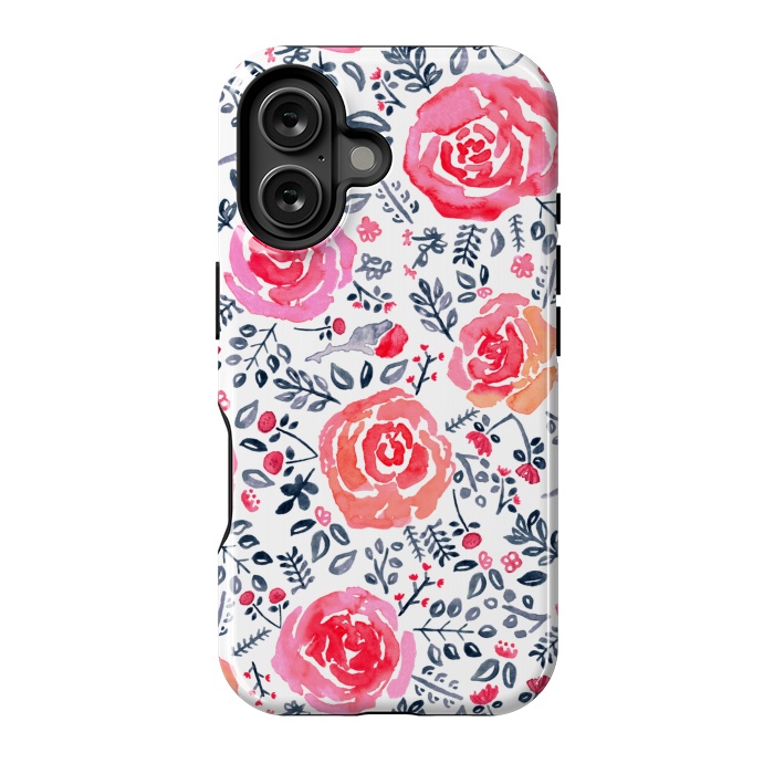 iPhone 16 StrongFit Red, Magenta & Navy Watercolor Roses  by Tigatiga