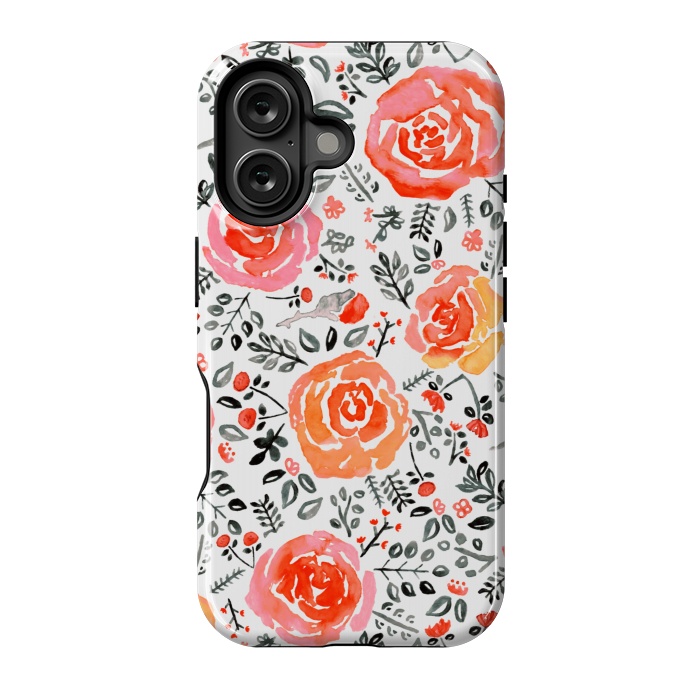 iPhone 16 StrongFit Orange, Red & Grey Watercolor Roses  by Tigatiga