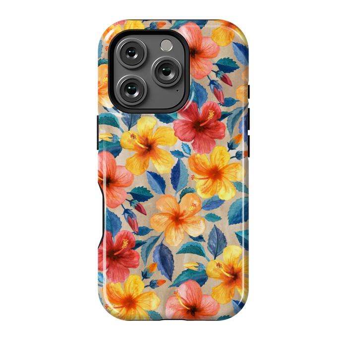 iPhone 16 Pro StrongFit Little Tropical Hibiscus Blooms in Watercolor by Micklyn Le Feuvre