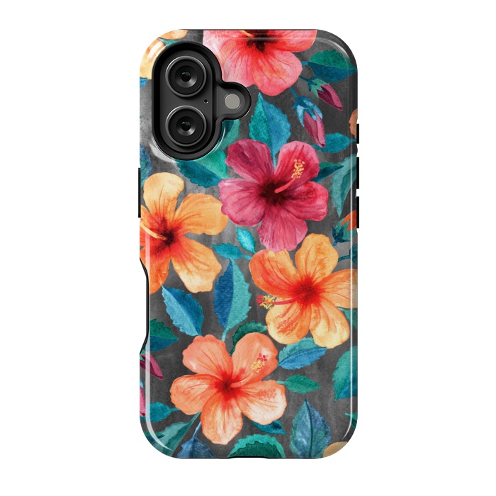 iPhone 16 StrongFit Colorful Tropical Hibiscus Blooms  by Micklyn Le Feuvre