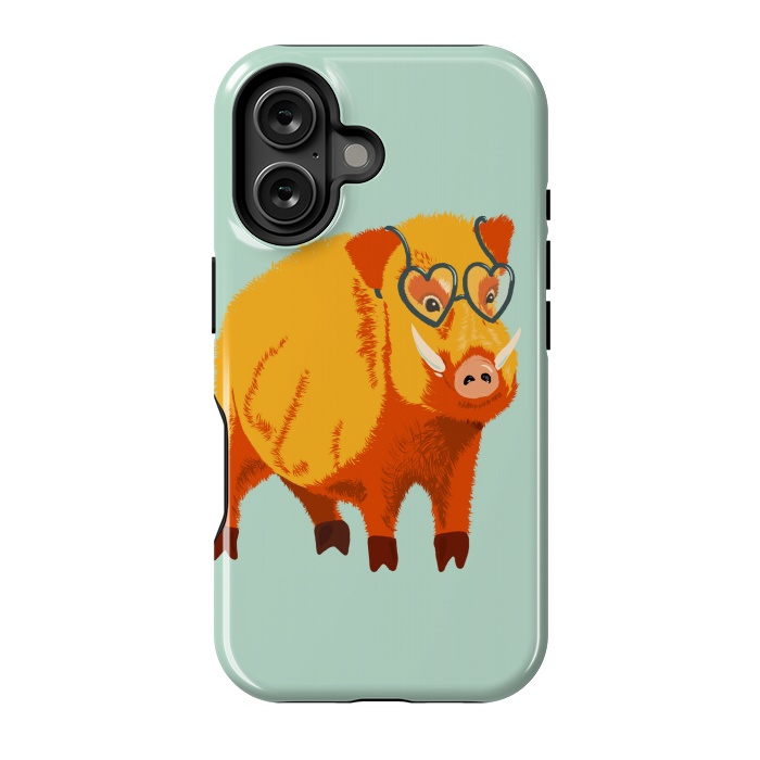 iPhone 16 StrongFit Cute Boar Pig With Glasses  by Boriana Giormova