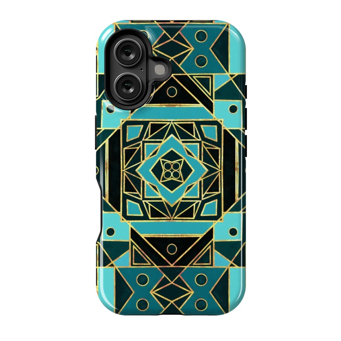 iPhone 16 StrongFit Gold & Teal Art Deco  by Tigatiga