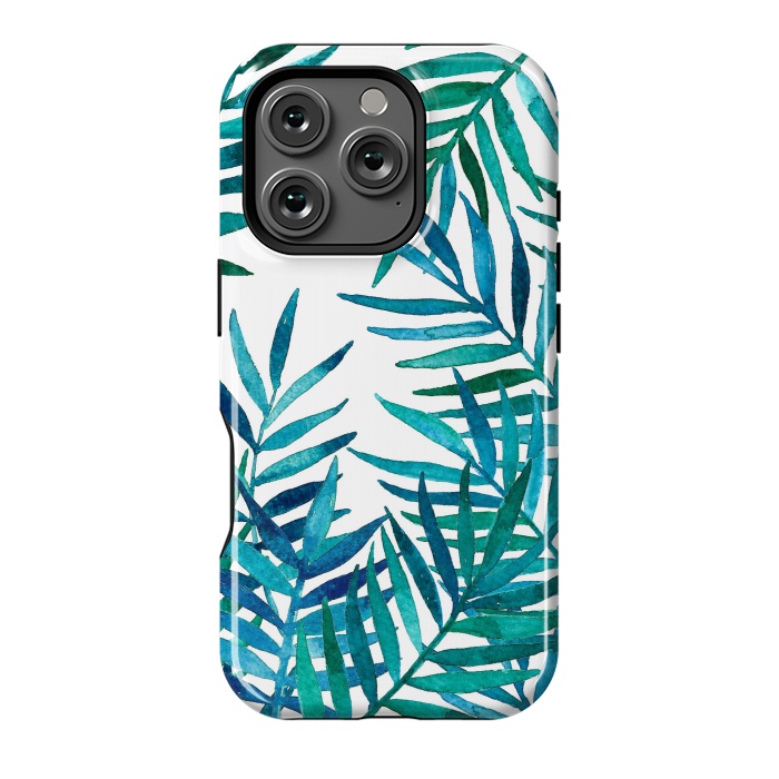 iPhone 16 Pro StrongFit Watercolor Palm Leaves on White by Micklyn Le Feuvre