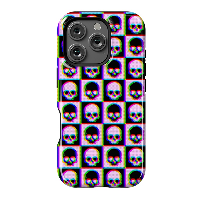 iPhone 16 Pro StrongFit Glitch Checkered Skulls Pattern IV by Art Design Works