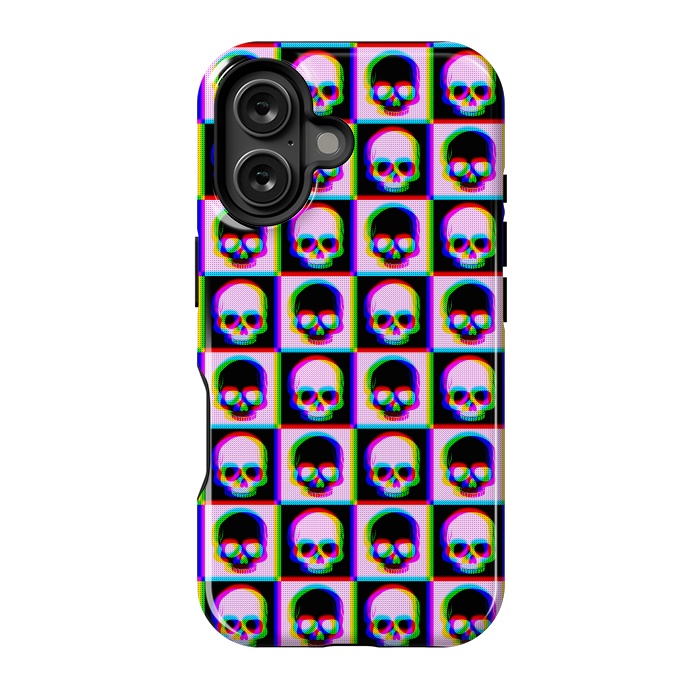 iPhone 16 StrongFit Glitch Checkered Skulls Pattern IV by Art Design Works