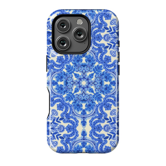 iPhone 16 Pro StrongFit Cobalt Blue and China White Folk Art Pattern by Micklyn Le Feuvre