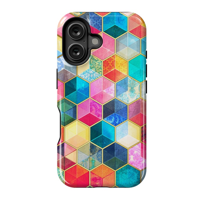 iPhone 16 StrongFit Crystal Bohemian Honeycomb Cubes by Micklyn Le Feuvre