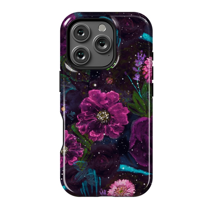 iPhone 16 Pro StrongFit Whimsical Watercolor night garden floral hand paint  by InovArts