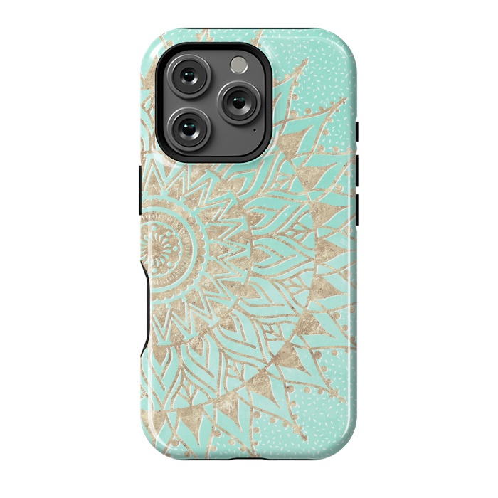 iPhone 16 Pro StrongFit Mint and gold mandala  by InovArts