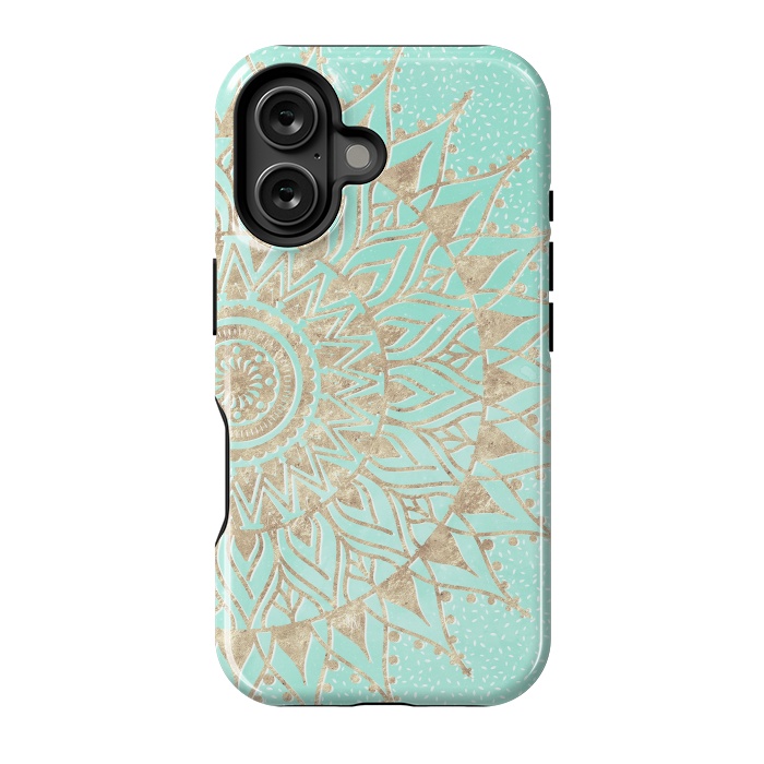 iPhone 16 StrongFit Mint and gold mandala  by InovArts