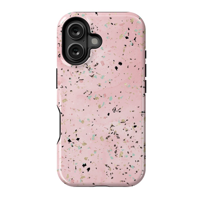 iPhone 16 StrongFit Blush and gold marble terrazzo design by InovArts