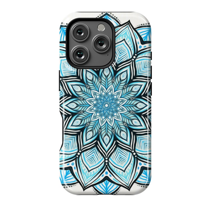 iPhone 16 Pro StrongFit Turquoise Tribal Mandala on White by Micklyn Le Feuvre