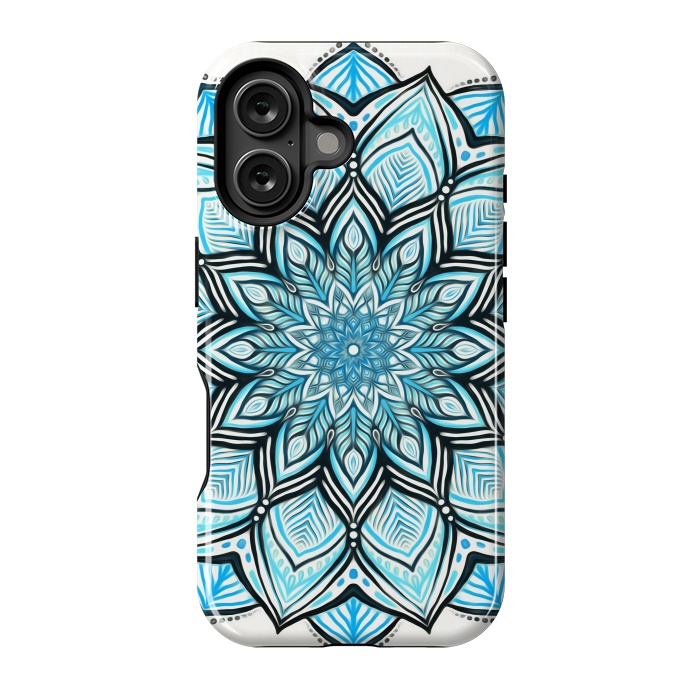 iPhone 16 StrongFit Turquoise Tribal Mandala on White by Micklyn Le Feuvre