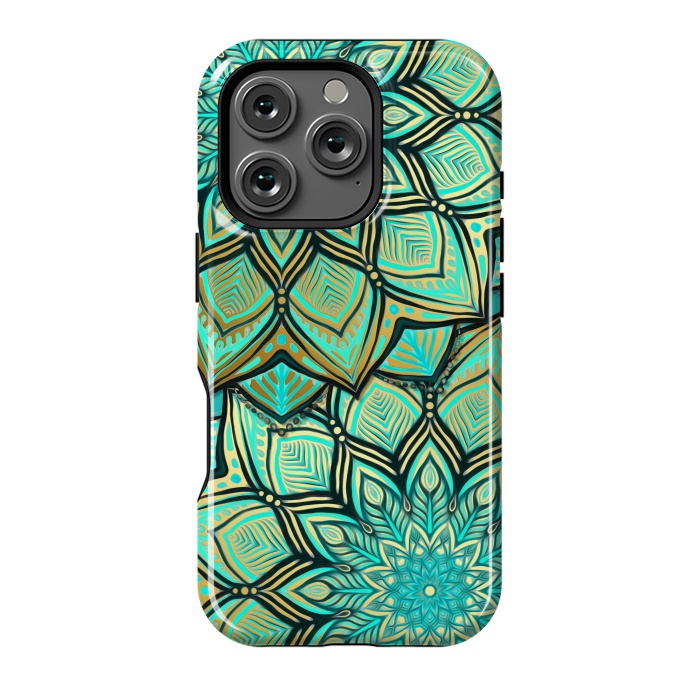 iPhone 16 Pro StrongFit Emerald and Teal Gilded Mandala by Micklyn Le Feuvre