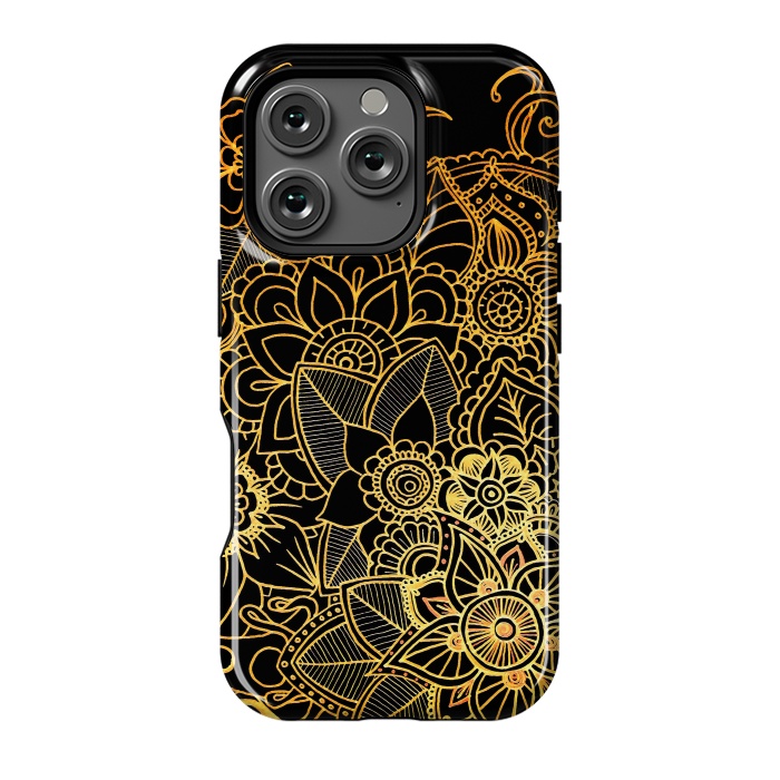 iPhone 16 Pro StrongFit Floral Doodle Gold G523 by Medusa GraphicArt