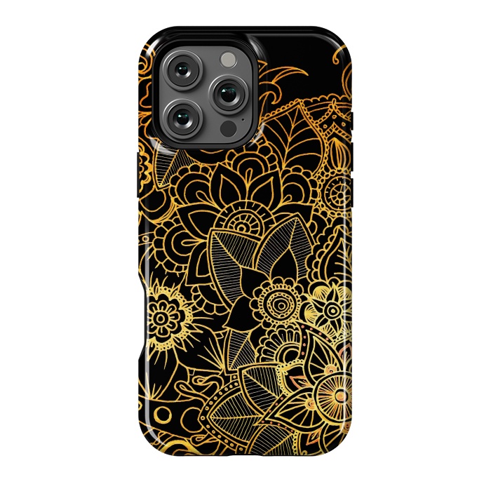 iPhone 16 Pro Max StrongFit Floral Doodle Gold G523 by Medusa GraphicArt