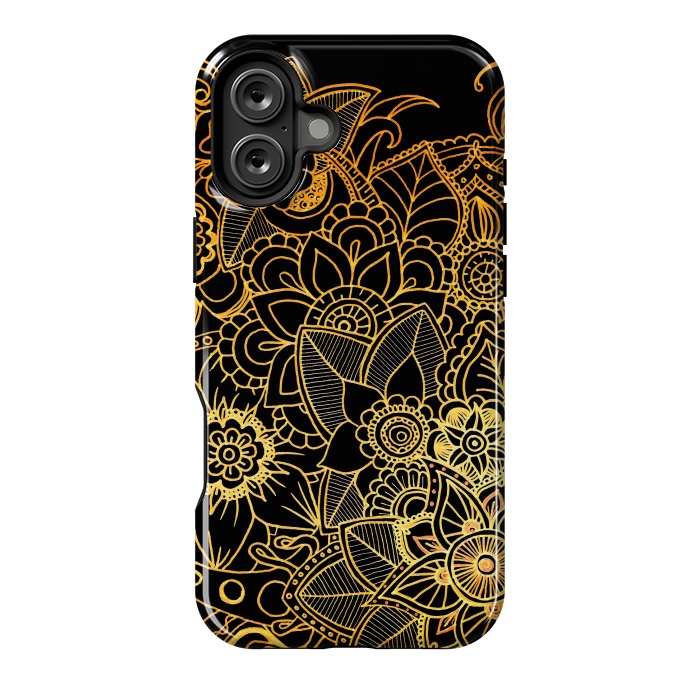 iPhone 16 Plus StrongFit Floral Doodle Gold G523 by Medusa GraphicArt