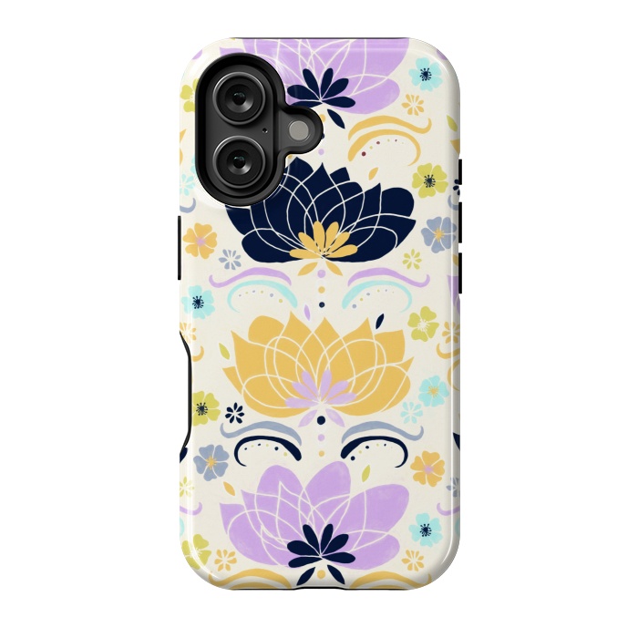 iPhone 16 StrongFit Navy & Pastel Floral  by Tigatiga