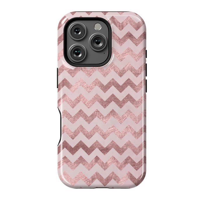 iPhone 16 Pro StrongFit Elegant Rose Gold Chevron Stripes 2 by Andrea Haase