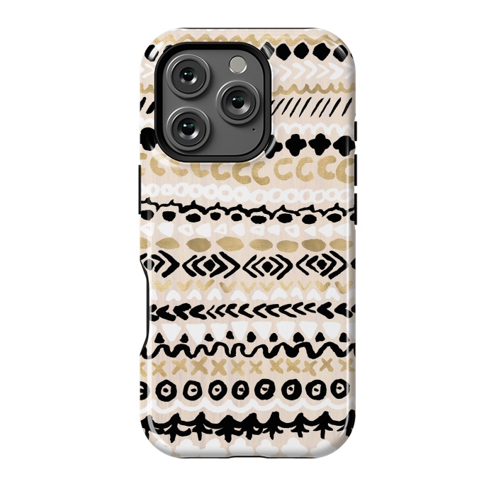 iPhone 16 Pro StrongFit Black, White & Gold Tribal by Tangerine-Tane