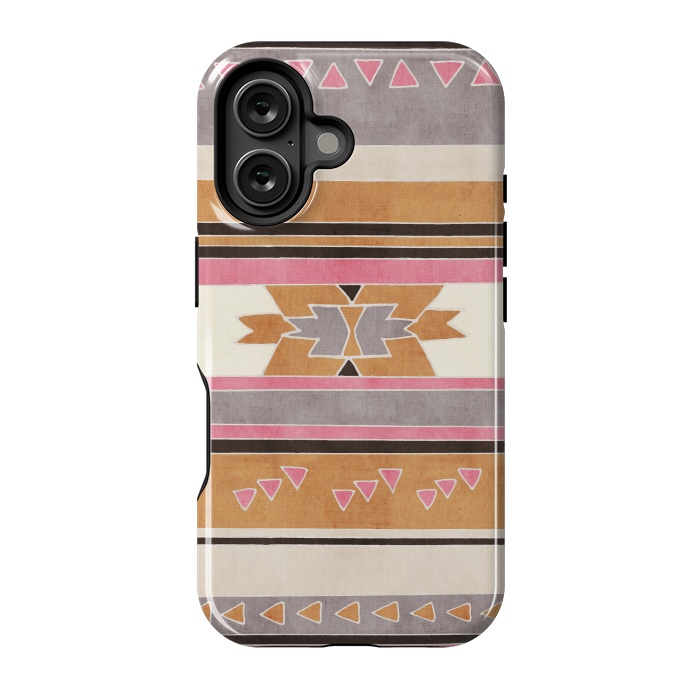 iPhone 16 StrongFit Orange & Pink Aztec Tribal by Tangerine-Tane