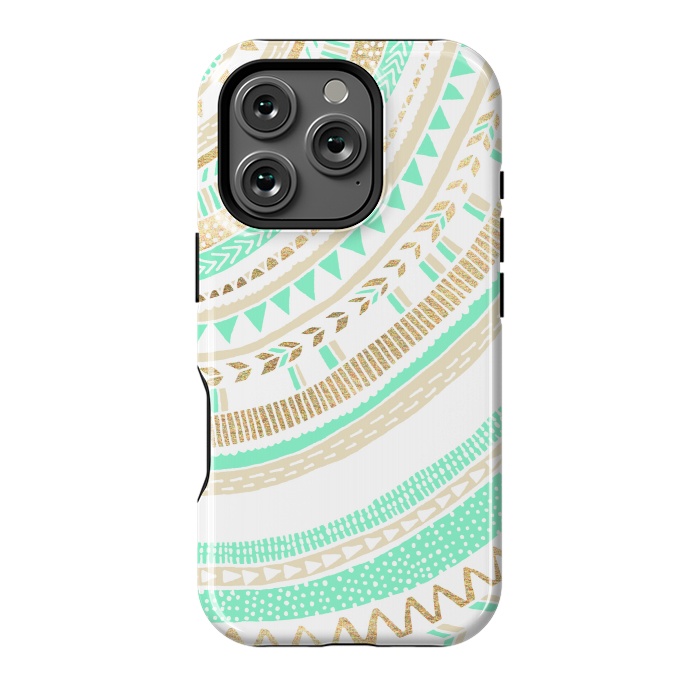 iPhone 16 Pro StrongFit Mint & Gold Tribal by Tangerine-Tane