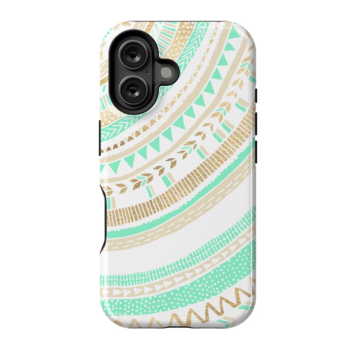 iPhone 16 StrongFit Mint & Gold Tribal by Tangerine-Tane