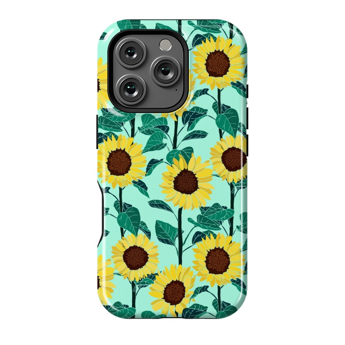 iPhone 16 Pro StrongFit Sunny Sunflowers - Mint  by Tigatiga