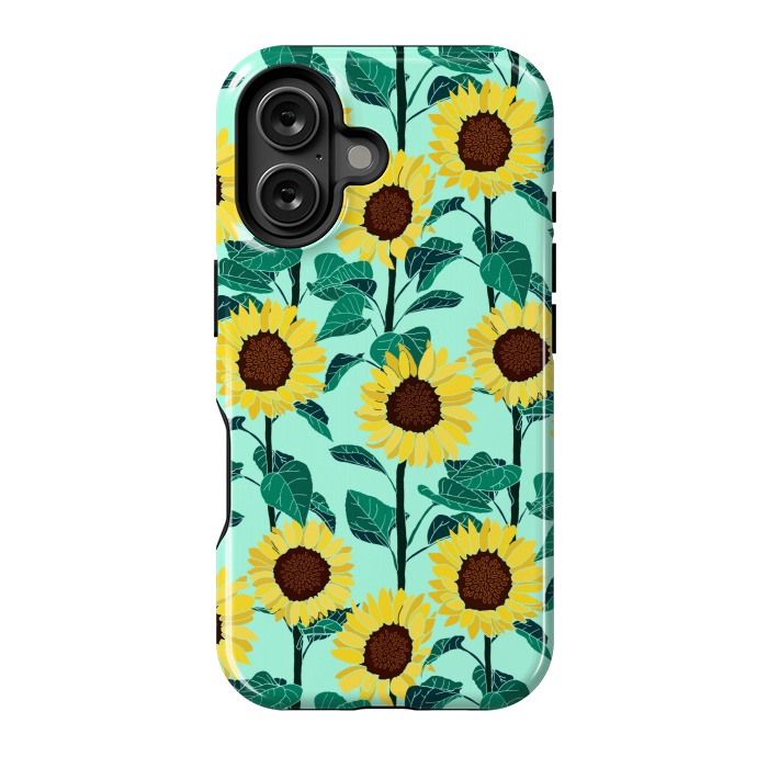 iPhone 16 StrongFit Sunny Sunflowers - Mint  by Tigatiga