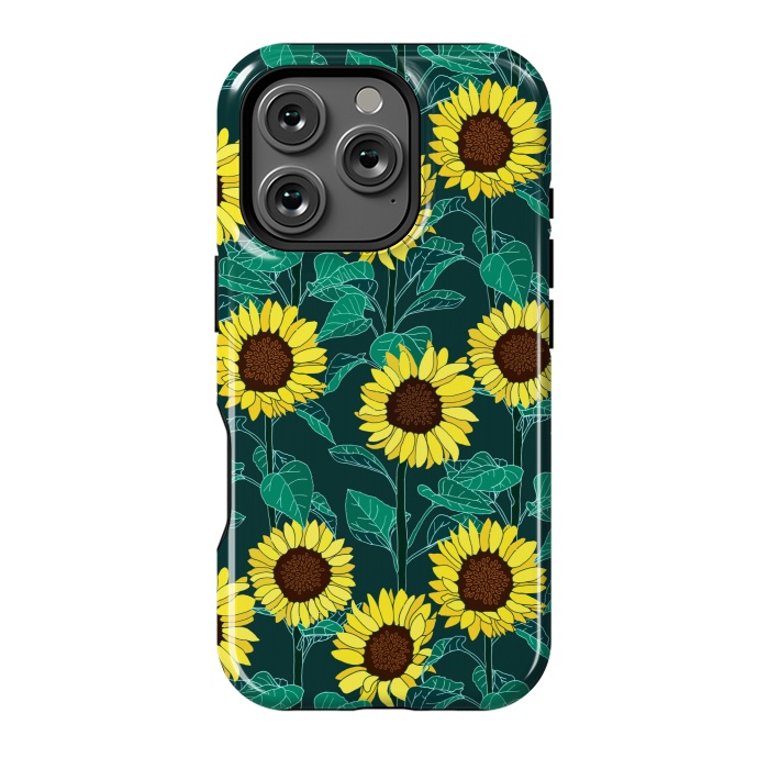 iPhone 16 Pro StrongFit Sunny Sunflowers - Emerald  by Tigatiga